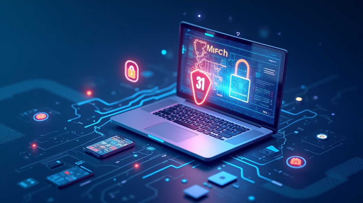 World backup day, digital devices secured by a safety net.