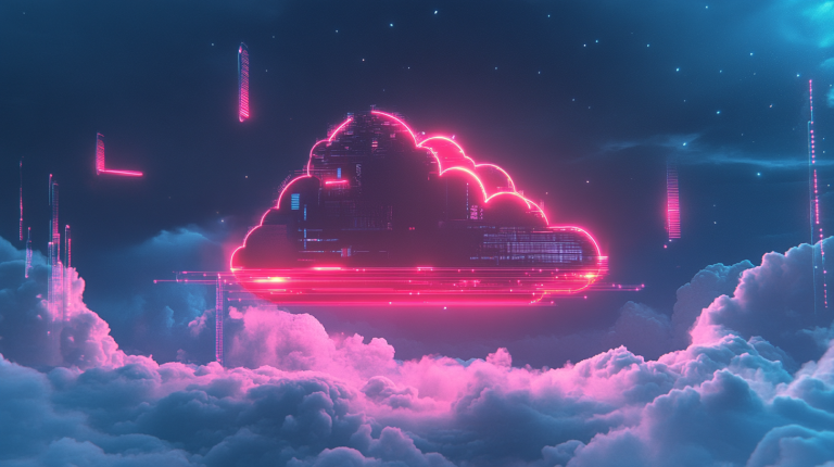 Pink cloud with digital features